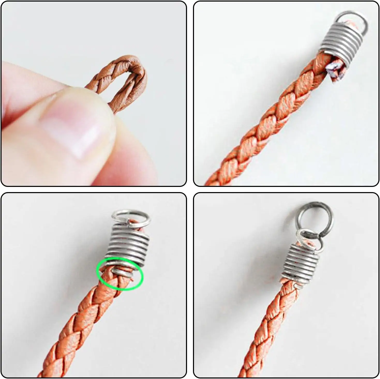 50 Stück Edelstahl Mini Rohr Kabel kappe Spitze Leder Enden Terminatoren Schrauben feder Verschluss Crimp verschluss für DIY Schmuck herstellung – Detail 5