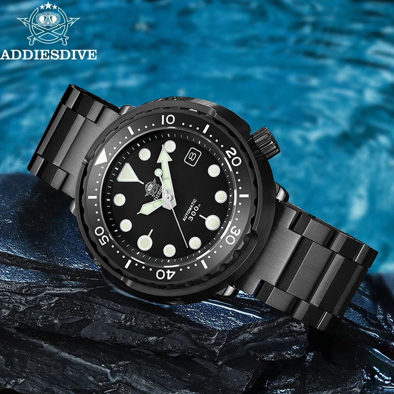 最終値下げ addiesdive NH35搭載　シンプル　自動巻き ブラック⑤ ADDIESDIVE Black Tuna Men's Watch Sapphire Crystal Ceramic