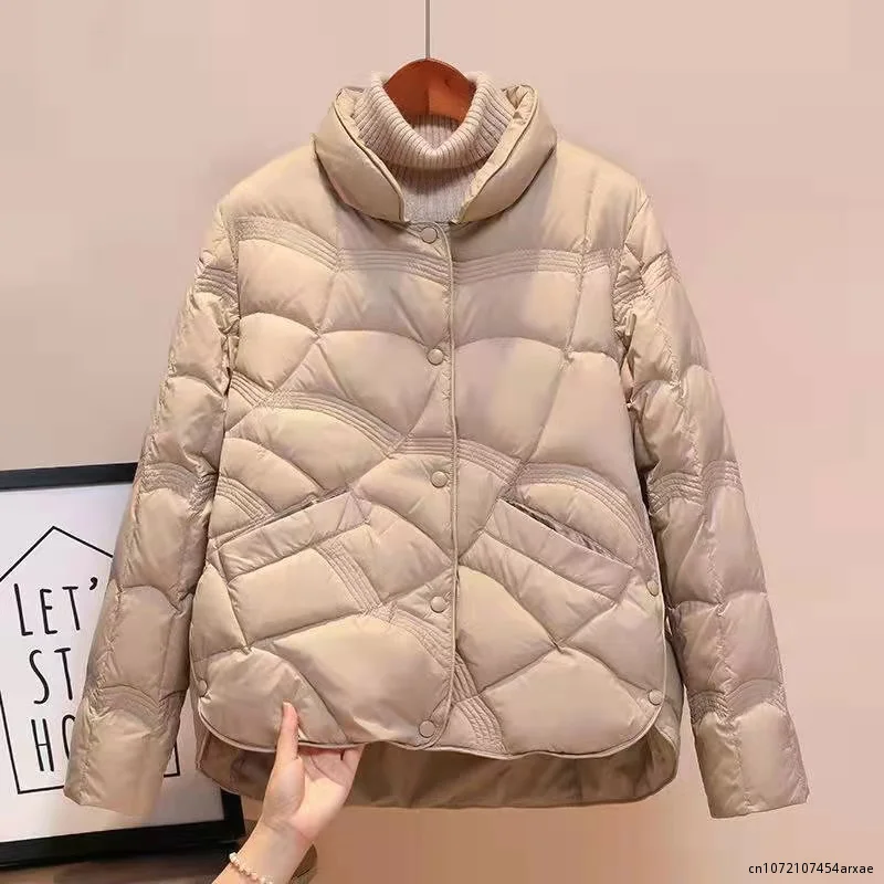 

Down Jacket 2023 Women's Spring Simple Down Coats Solid Color Stand Collar Lightweight Short Windbreaker Down Jacket