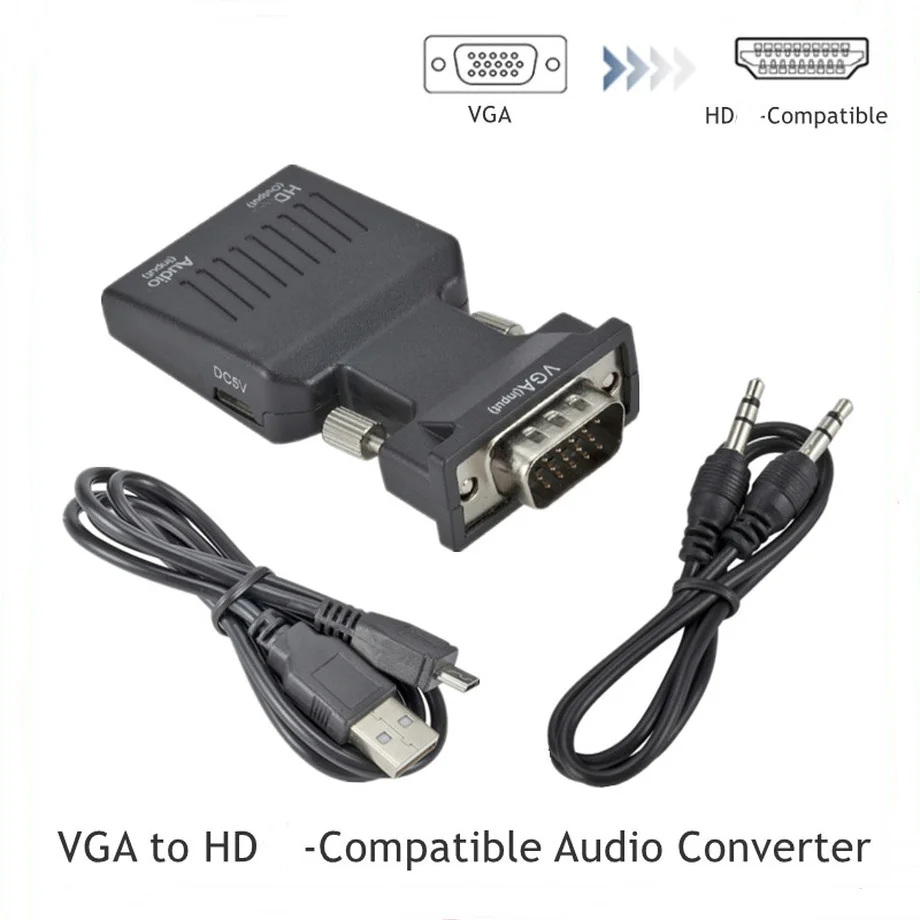 Convertitore 1080P Vga A Hd Compatibile Con Adattatore Hd A Vga Con Alimentazione Audio Per Pc Proiettore Monitor Hdtv