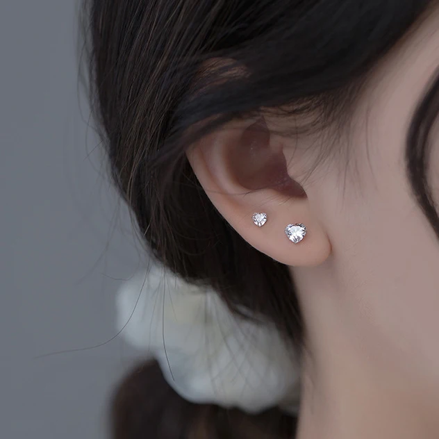 925 Sterling Silver Zircon Heart Stud Earrings for Fashion Women jewelry silver stud earrings heart earrings womens earrings