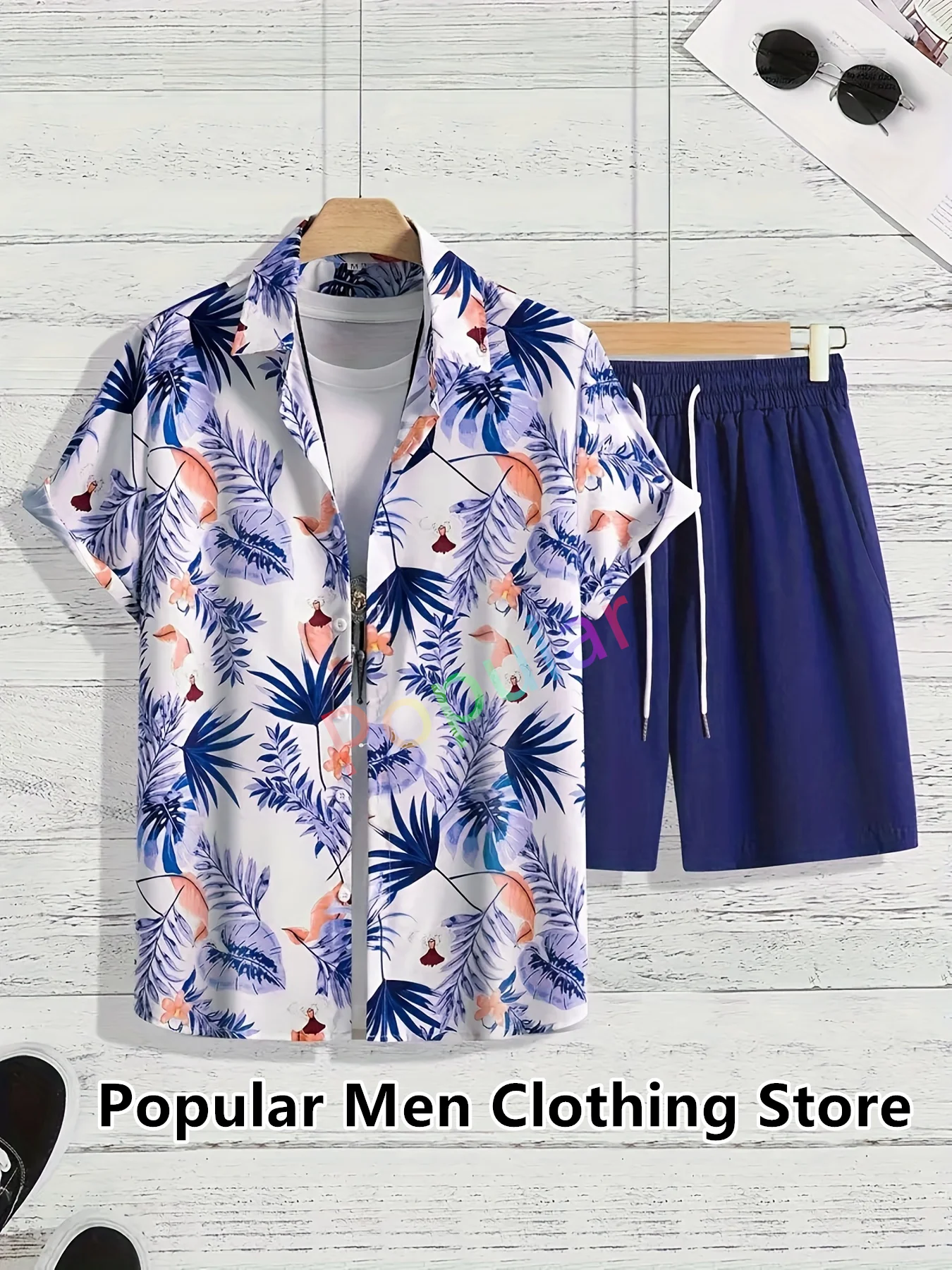em folha tropical masculino, manga curta, camisa