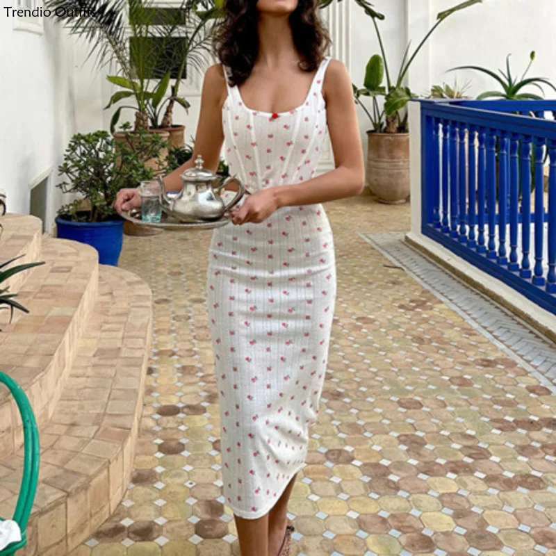 

Trendio Spring Women's Fashion Hanging Strap Printed Small Tank Top Slim Fit Wrap Hip Skirt Set Long Dresses,womens Dresses