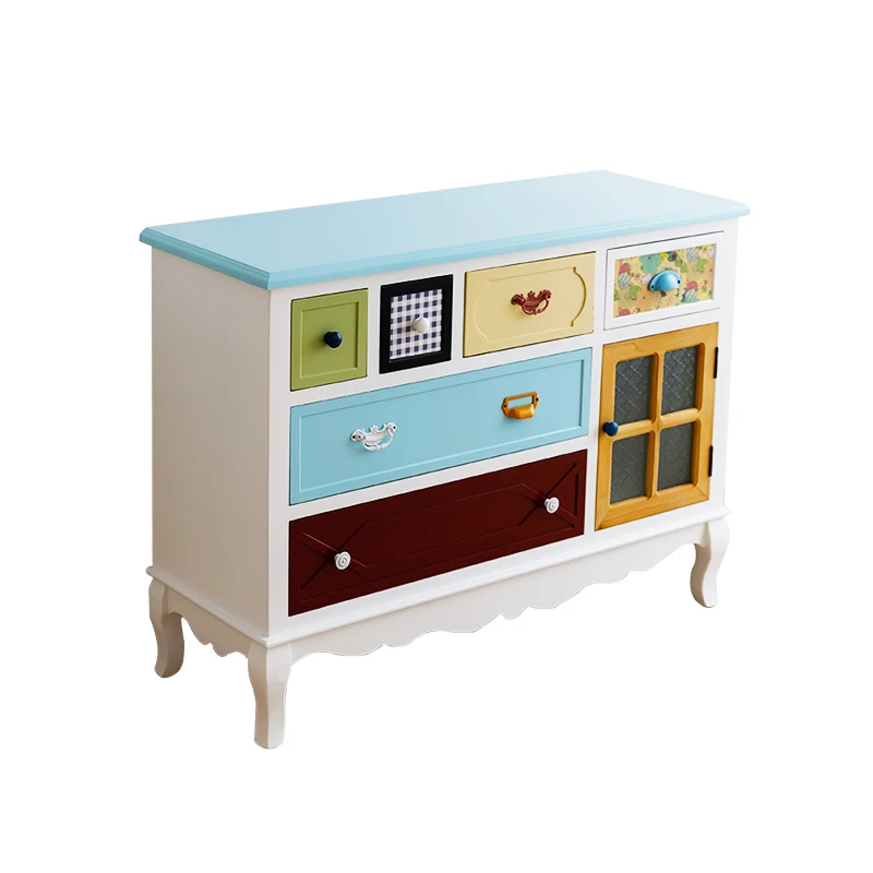

ZL Chest of Drawers Solid Wood Painted Curio Cabinet Bedroom Storage Organizer Entrance Side