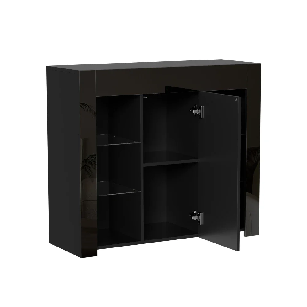 Modernes weißes Buffet mit Hochglanzfront, mit Glasregalen und Schranktür für Wohnzimmer, Esszimmer, Küche 95 x 35 x 83 cm – Detail 33