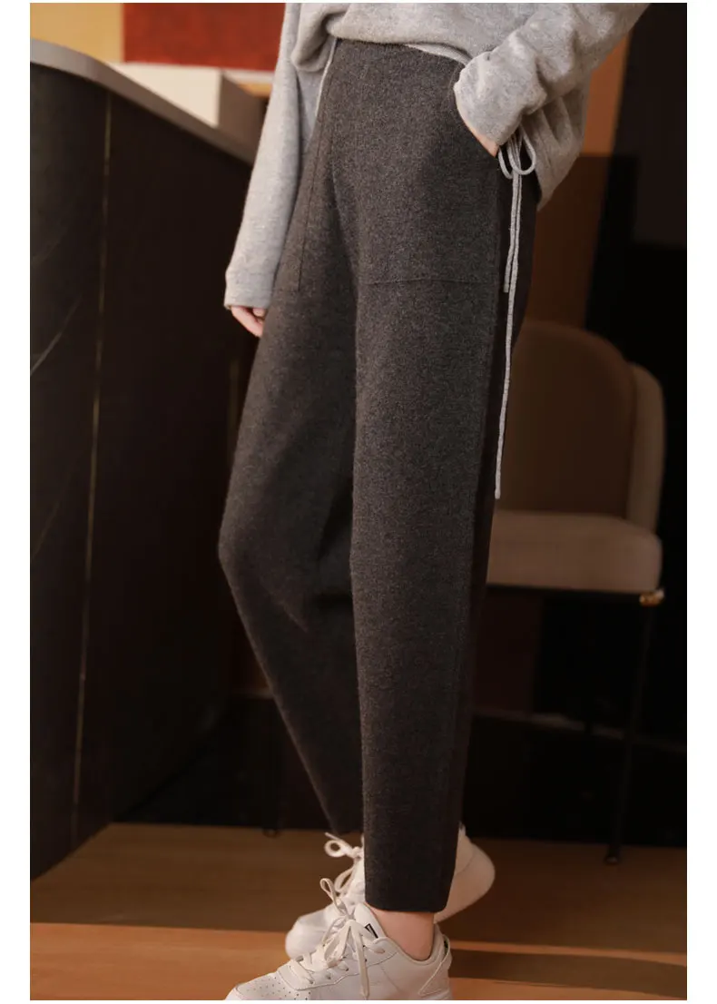 Pure Cashmere Pants with Open Pocket, Feet Show Legs, Casual Harem Pants, Knitted Pants, New, Autumn and Winter
