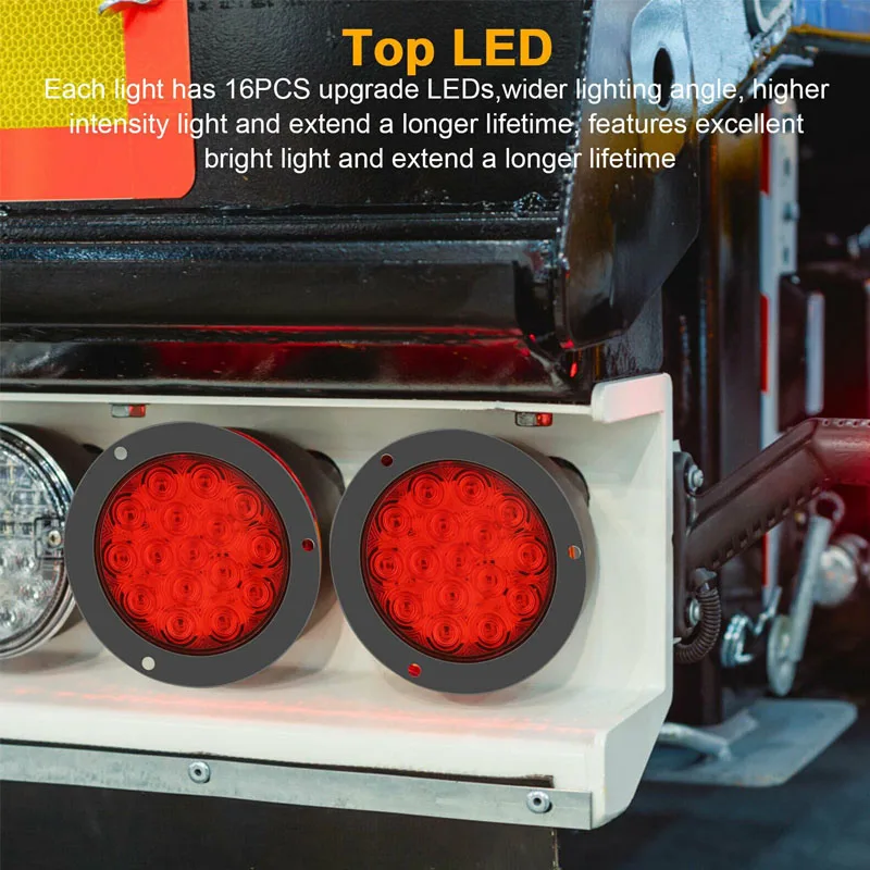 2 pezzi 12V 24V 16 LED 4 fanali posteriori rotondi per auto fanale posteriore indicatore di direzione luce freno stop luce posteriore lampada retromarcia rimorchio camion luce  34