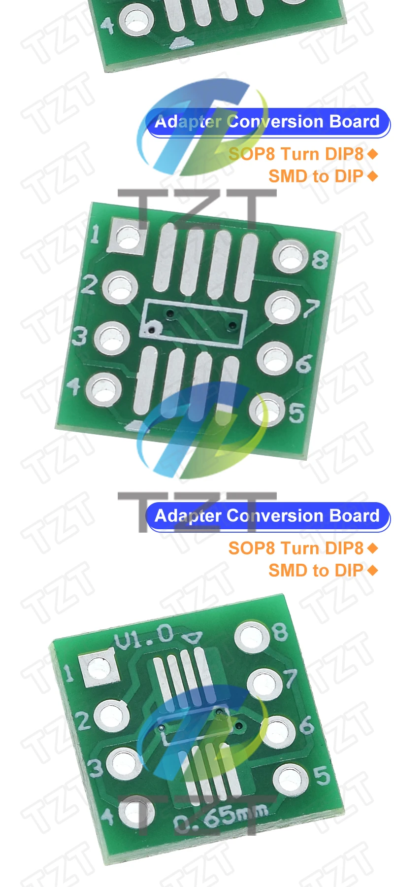 10/50 Stück SOP8 zu DIP8 Adapter, SMD zu DIP Adapterbuchse, SOP8/TSSOP8/SOIC8/SSOP8 Board zu DIP Adapter Konverterplatte 0,65mm 1,27mm – Detail 5