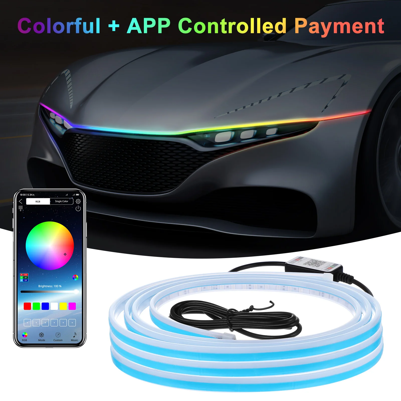 

Bonnet Light Strip Engine Cover LED Strips Car Hooded Rgb App Control Exterior Lights for Headlights Lightbars Truck