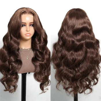 Chocolate Brown Body Wave Lace Front Wig 13X4 Transparent Pre Plucked Brazilian Brown Virgin Hair HD Frontal Wig For Women 1
