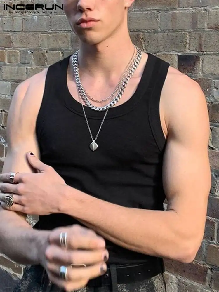 

Men's Solid Color All-match Simple Vests Fashion Casual Streetwear Style Male Sleeveless Waistcoat S-5XL INCERUN Tank Tops 2023