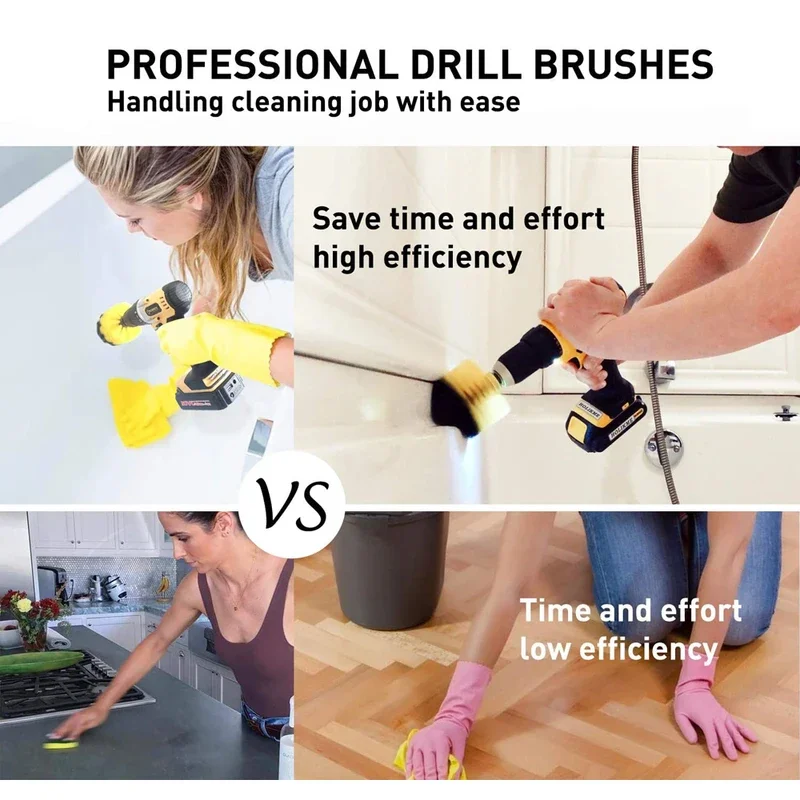 Electric Scrubber Brush Drill Brush Kit 2/3.5/4 ''plastic round cleaning for carpet glass car tires nylon brushes 3PCs set