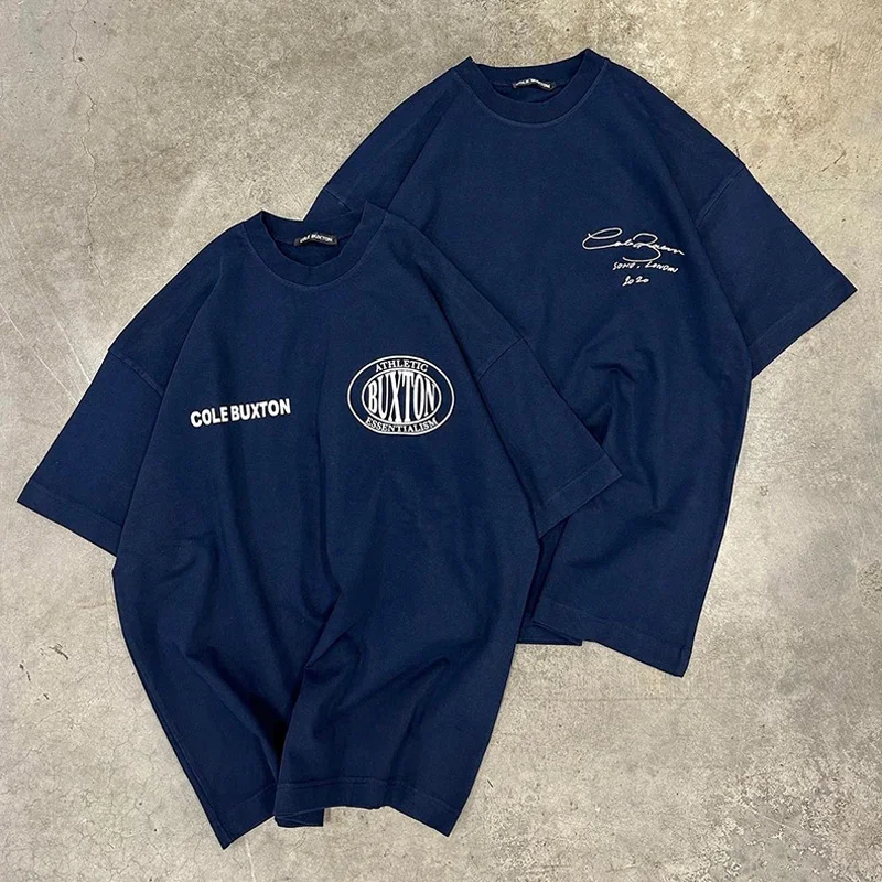 

23SS Navy Blue Cole Buxton T Shirt Men Women Heavy Fabric Best Quality Loose Tee Classic LOGO Slogan Print CB Short Sleeve