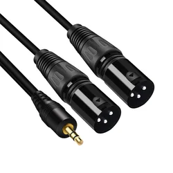Premium 3.5mm to Dual XLR Audio Cable - TRS Stereo Splitter for Mixers, Speakers, and Amplifiers (3.5mm to 2XLR Male)
