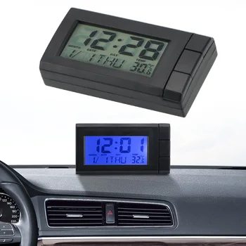 Orologio con display digitale LCD per auto Orologio automatico Termometro Ornamenti per auto Display della temperatura Orologio elettronico autoadesivo