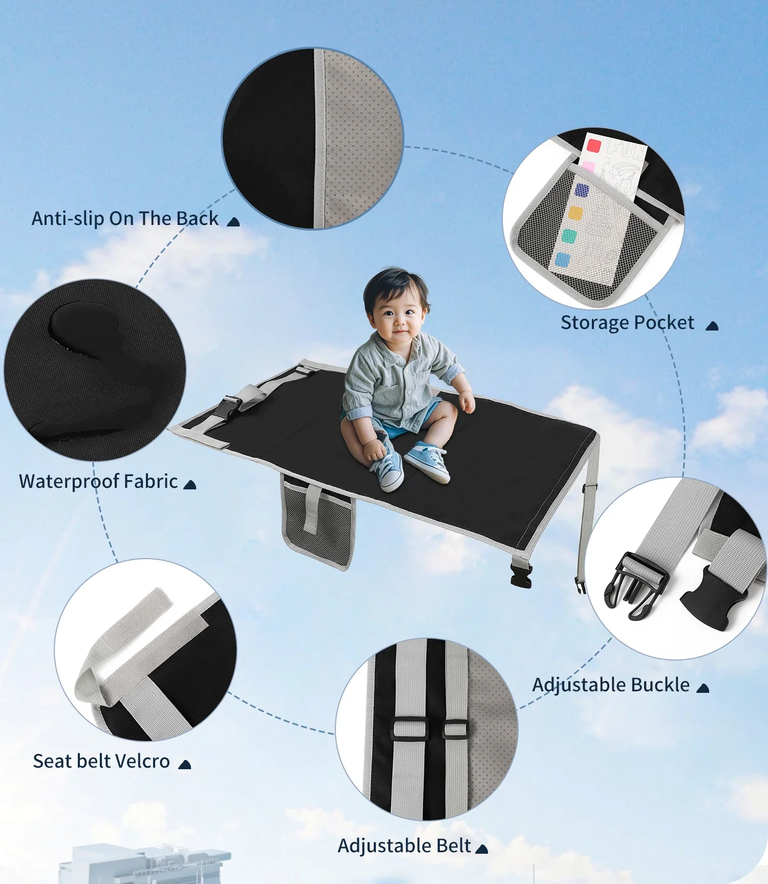 INSULAR Kinder Flugzeug Verlängerung Pad Tragbare Kinder Sitz Unterstützung Extender Kind Zug Hängematte Reise Bett Multi-funktionale – Detail 2