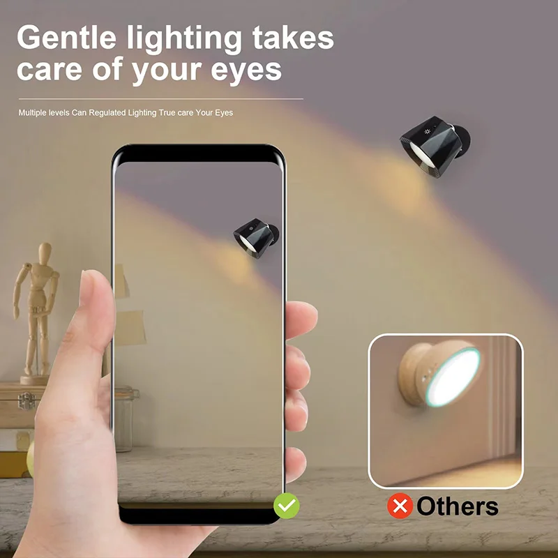 Led Wall Lamp Touch Control Remote 360 Rotatable USB Recharge Wireless Portable Night Light For Bedroom Reading Lamp 4