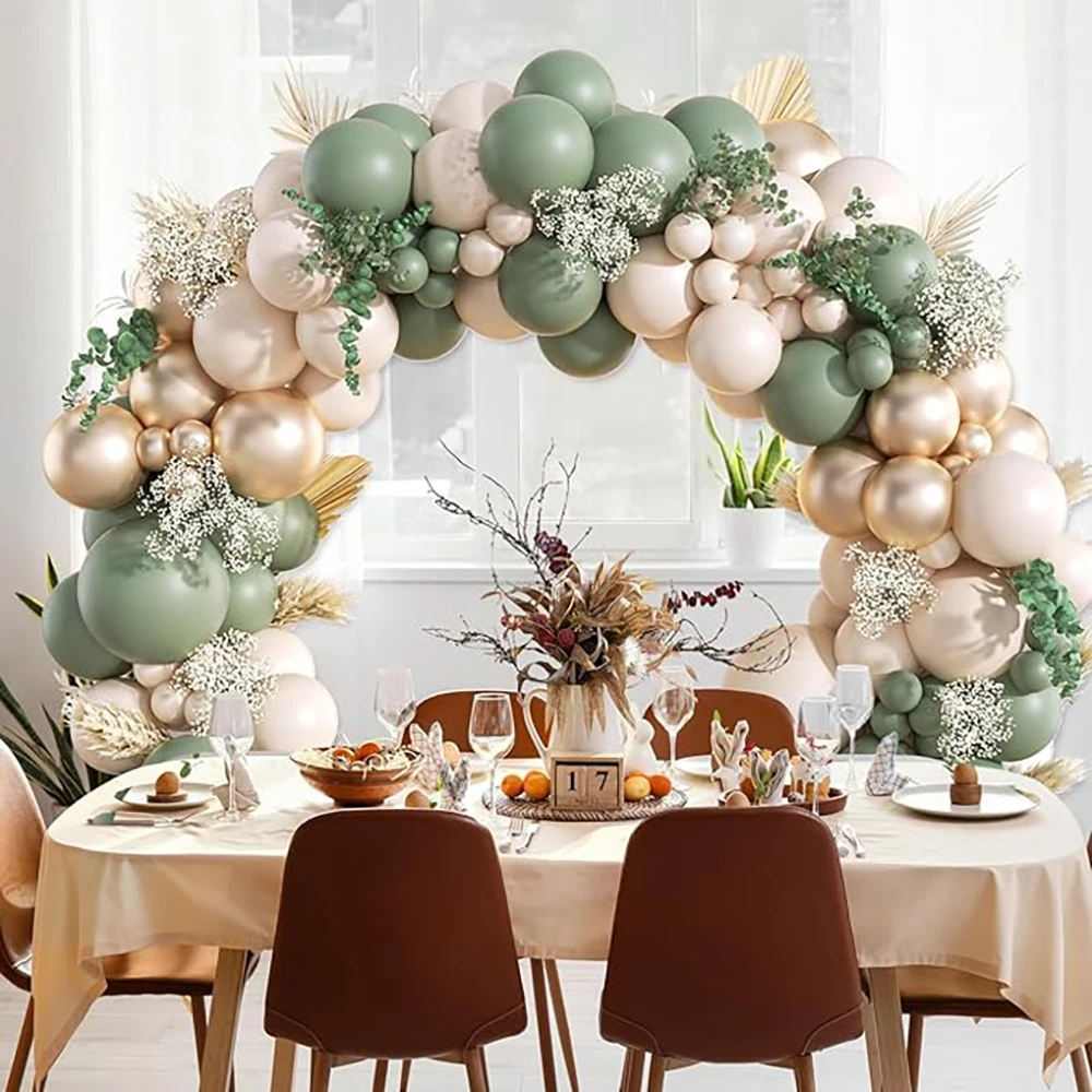 Grüner Ballonbogen Salbeigrün Weiß Sand Gold Konfetti Latex-Ballongirlande Geburtstagsfeier Hochzeit Abschlussfeier Dekoration Globos – Detail 3