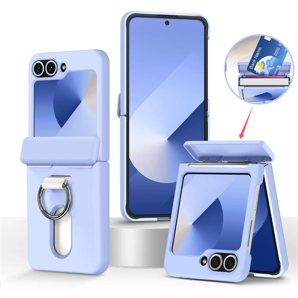 Luxury Wallet Clip Flip Slot Card Case with Finger Ring and Shockproof PC Back Cover