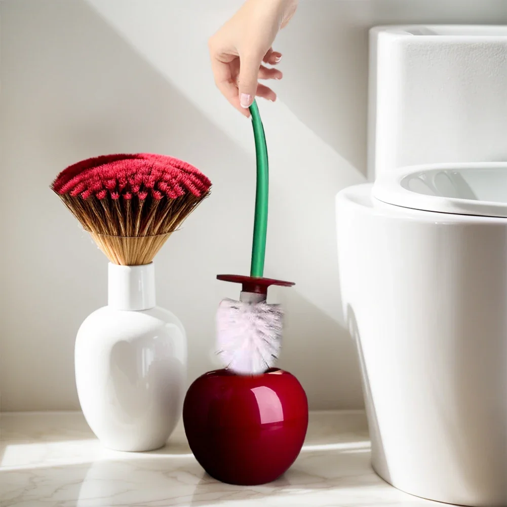 Creative Cherry Shaped Toilet Brush Set Long Handle for Bathroom Corner Cleaning Replaceable Nylon Soft Bristle Accessories