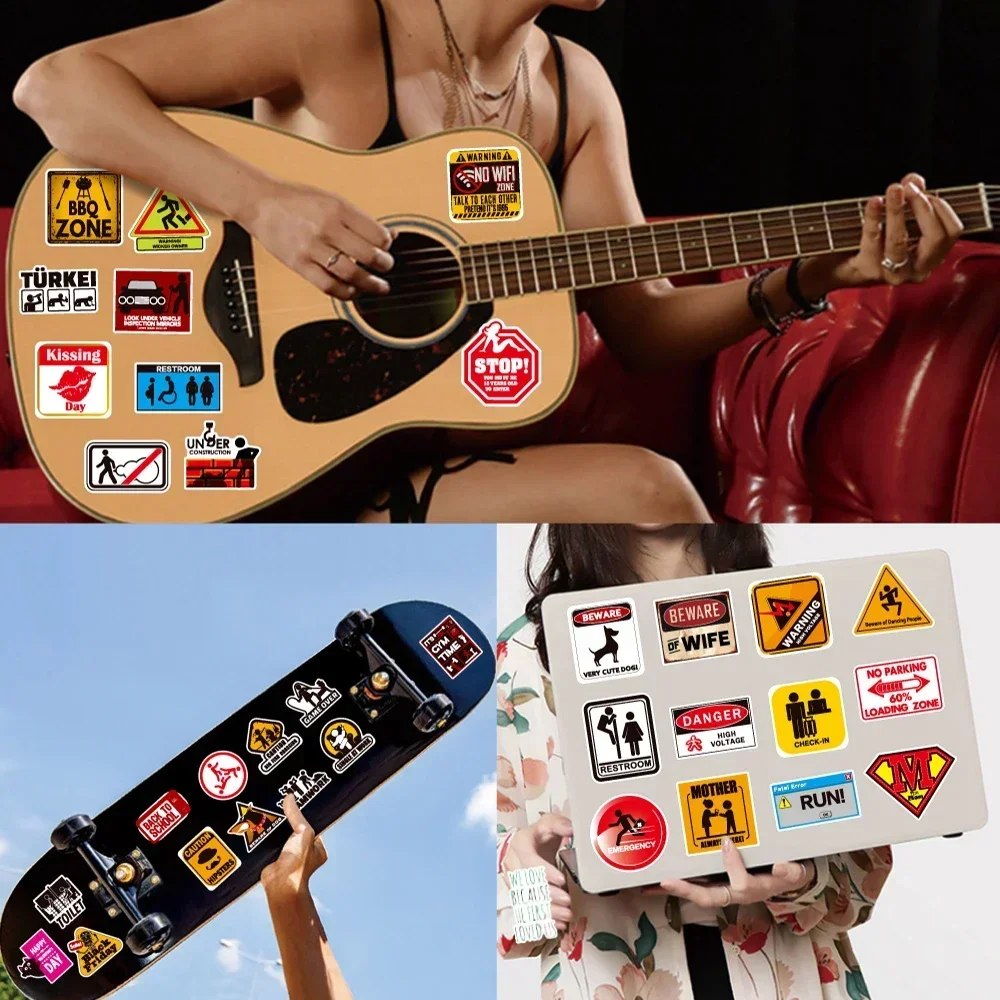 50/100pcs Cartoon Warning Stickers Danger Banning Skateboard Guitar Laptop Motorcycle Car Classic Toy Cool Decals Sticker 6