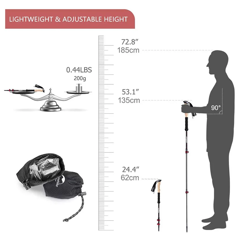Naturehike Trekking Poles Carbon Fiber Walking Stick For Tourism Collapsible Telescopic Sticks Hiking