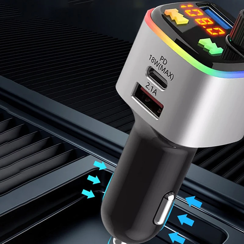 차량용 FM 송신기 고속 충전기 QC3.0 Pd 차량용 USB 충전기 MP3 플레이어, 베이스 사운드 블루투스 5.0, 핸즈프리 무선 자동차 키트