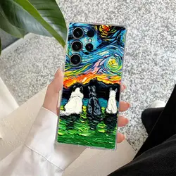 Cat Van Gogh Starry Night Oil Painting Clear Phone Case - Galaxy S21 Plus (PTTM - CLS 01)