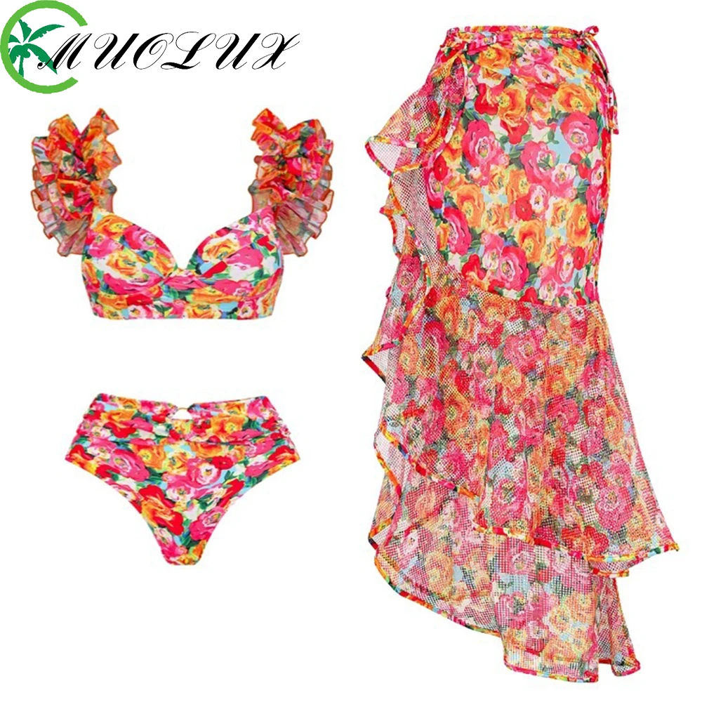 

MUOLUX Swimwear Women 2024 3D Flower One Piece Swimsuit Beach New Bikini Arrival Sexy Cover Up Bathing Suit Beachwear Monokini