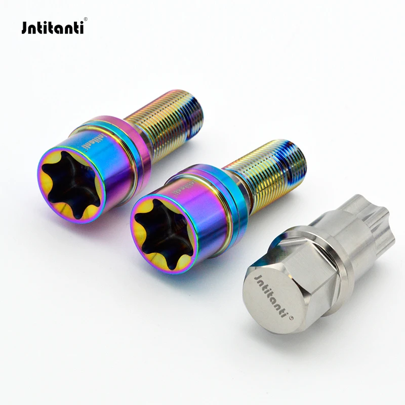 10.9 Grade Anti-Theft Gr.5 Titanium Alloy Torx BMW Wheel Bolt 4pcs+1key M12X1.5 x28-45mm and M14X1.25x28-45mm Jntitanti Factory