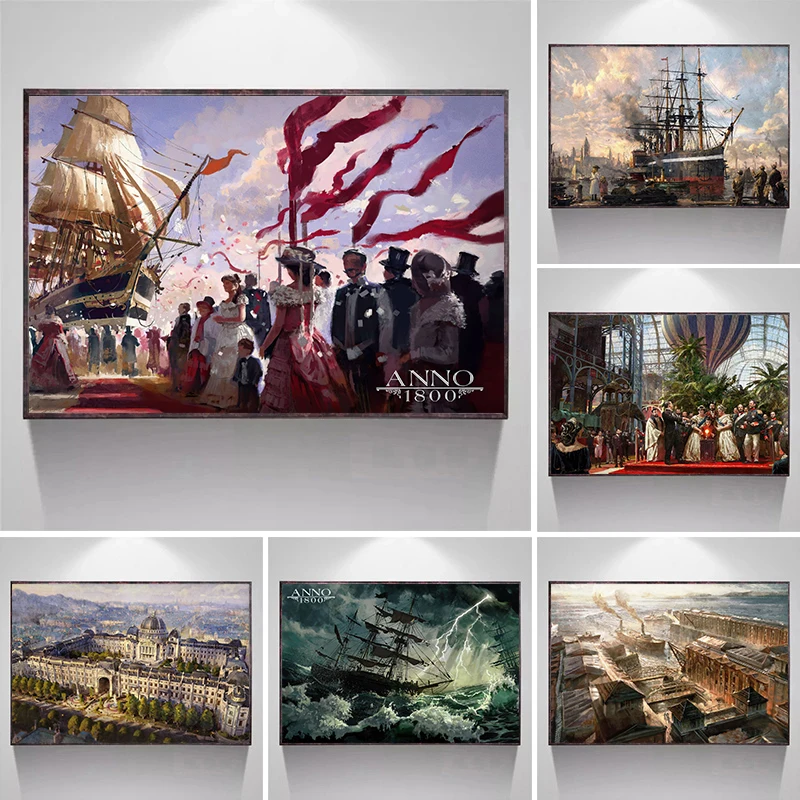 Anno 1800 Poster La Rivoluzione Industriale Vintage Pittura A Olio Barca A Vela Stampa Su Tela Poster Wall Art Decor Paint Home Decor