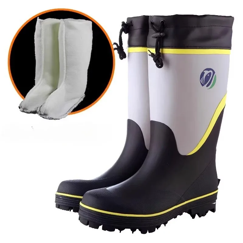 Bottes de pêche homme étanches et antidérapantes avec doublure polaire - Chaussures de pluie hiver chaudes tailles 39 à 46