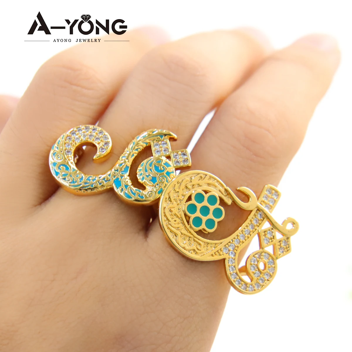 Luxus Arabische Gold Farbe Ringe 18k Kupfer Vergoldet Italienische Elegante Paare Ring Dubai Frauen Hochzeit Schmuck Geschenke – Detail 3