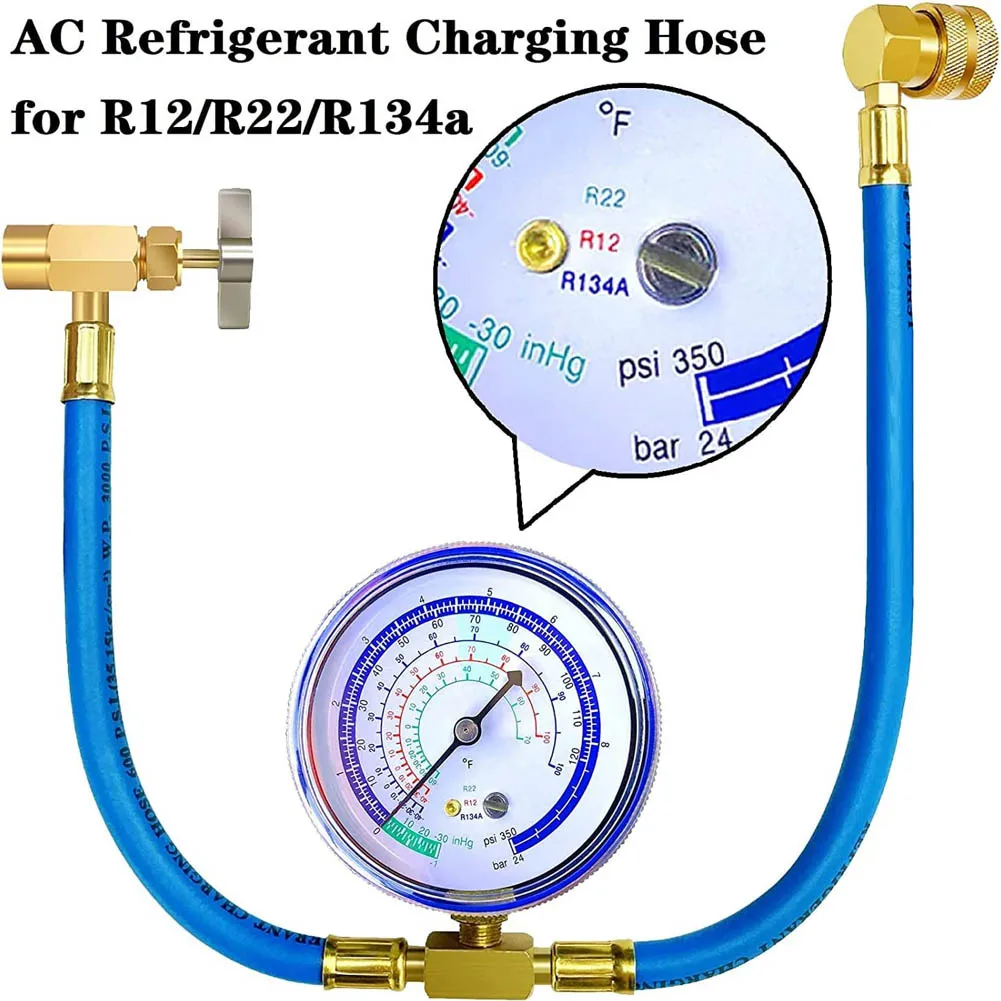 Refrigerator Freon Recharge Hose With Gauge Kit R134A R12 R22,With BPV31 Piercing Tap Valve,For A/C Refrigerant System