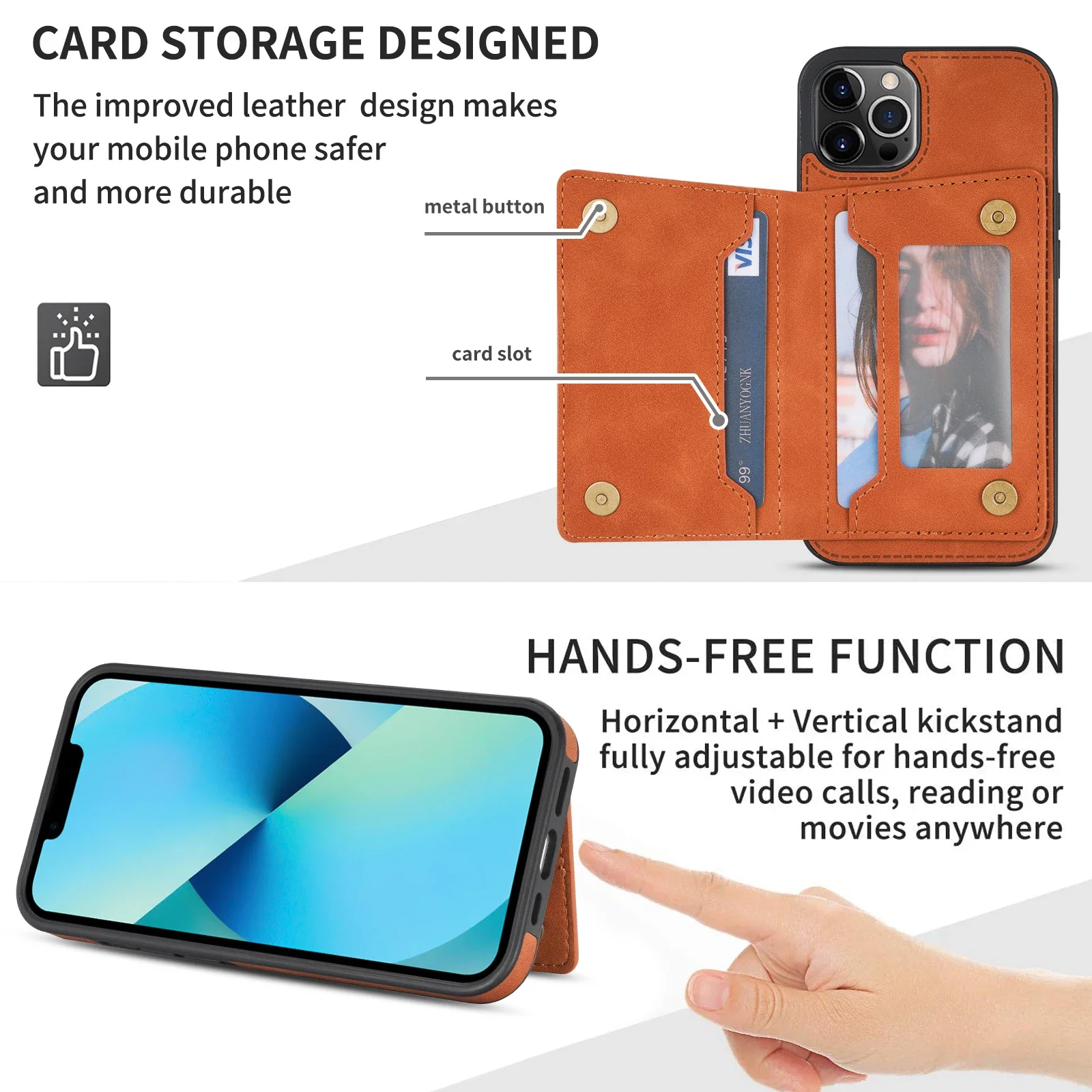 Luxury Leather Wallet Phone Case with Credit Card Holder & Stand Feature
