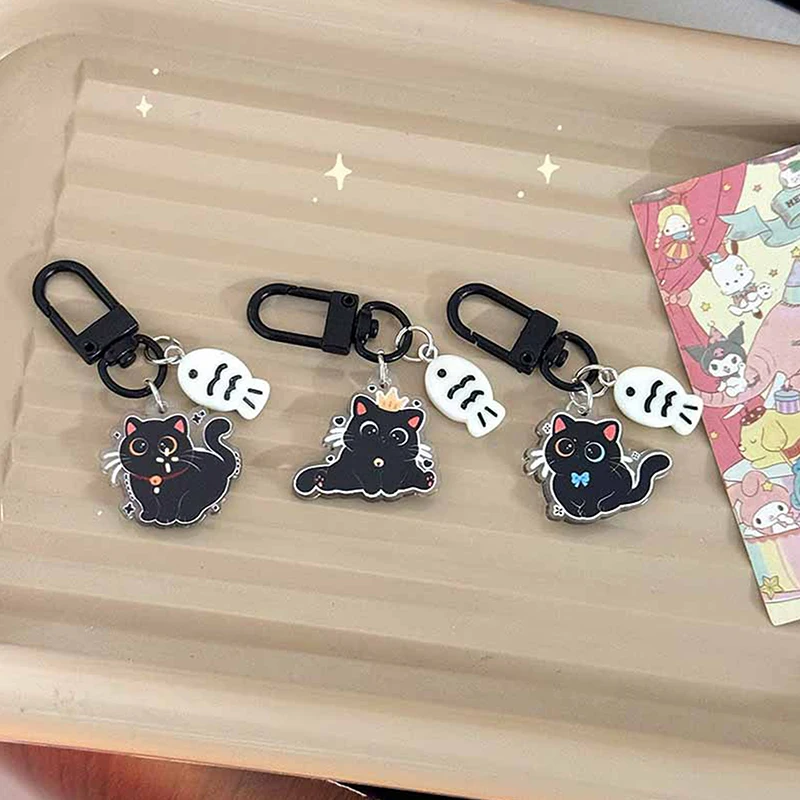 Kawaii Schwarze Katze Kleiner Fisch Schlüsselanhänger Niedlicher Cartoon Kätzchen Acryl Schlüsselanhänger Paar Schlüsselhalter Tasche Anhänger Hängende Dekoration Geschenke – Detail 5