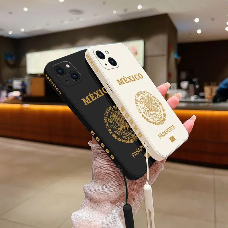 Mexico Passport Phone Case For iPhone 15 14 13 12 11 Pro Max Mini XR XSMAX SE 8 Plus Soft Liquid Silicone Cover