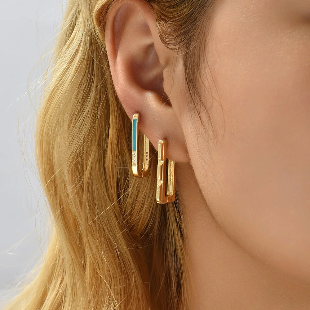 Trendy Colorful Enamel Twist Round Hoop Earrings Set Small Geometric Star Square CZ Zircon Huggies Ear Buckle Jewelry for Women