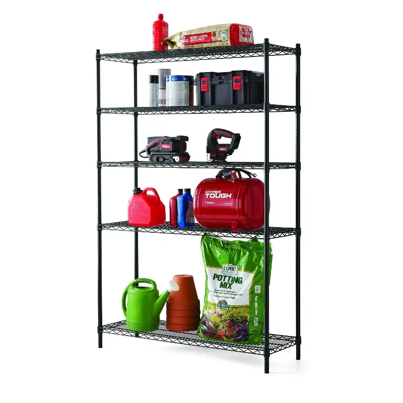 

Hyper Tough Steel 5-Tier Storage Shelf Unit 72"H X 48"W X 16"D, 3000lb Total Capacity, Black Wall Shelf