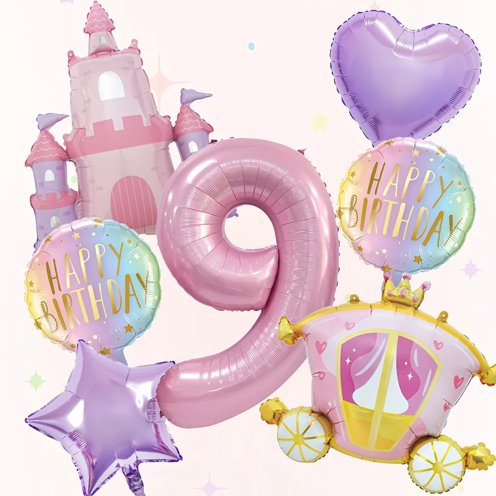 7-teiliges Set Prinzessinnen-Thema Schloss Kutsche Aluminiumfolienballons Kinderparty Mädchen Geburtstag Babyparty Ballonzubehör – Detail 11