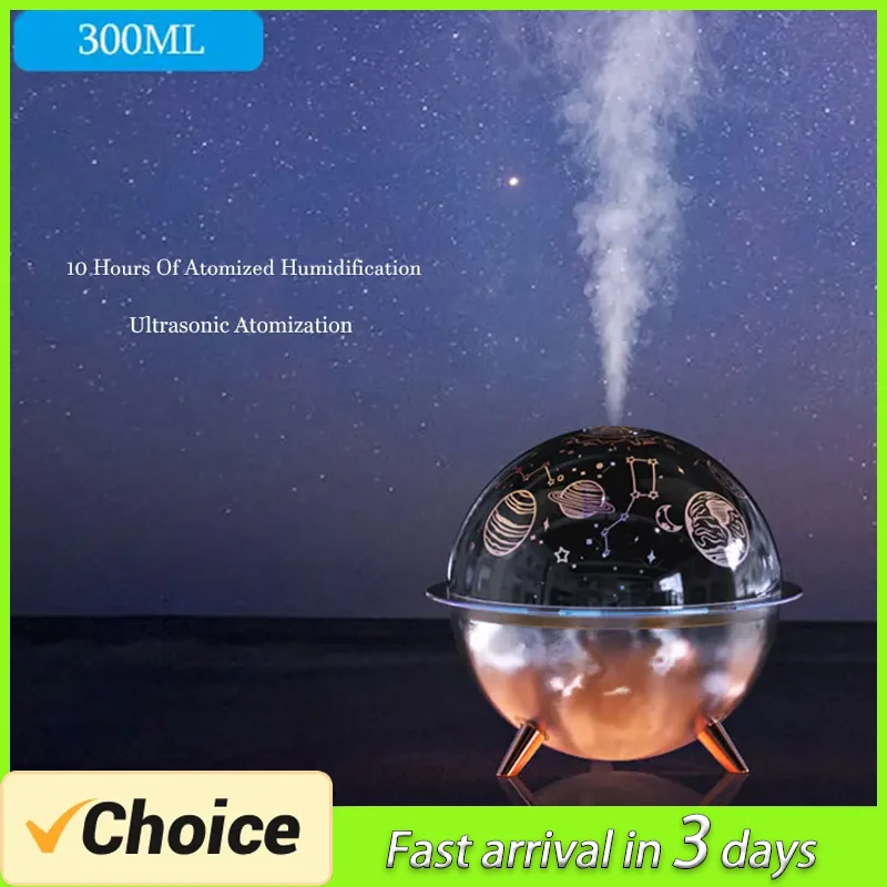 별이 빛나는 하늘 프로젝터 램프 가습기, USB 미니 홈 오피스 데스크탑 에어컨, 침실 공기 가습기 디퓨저, 300ML 