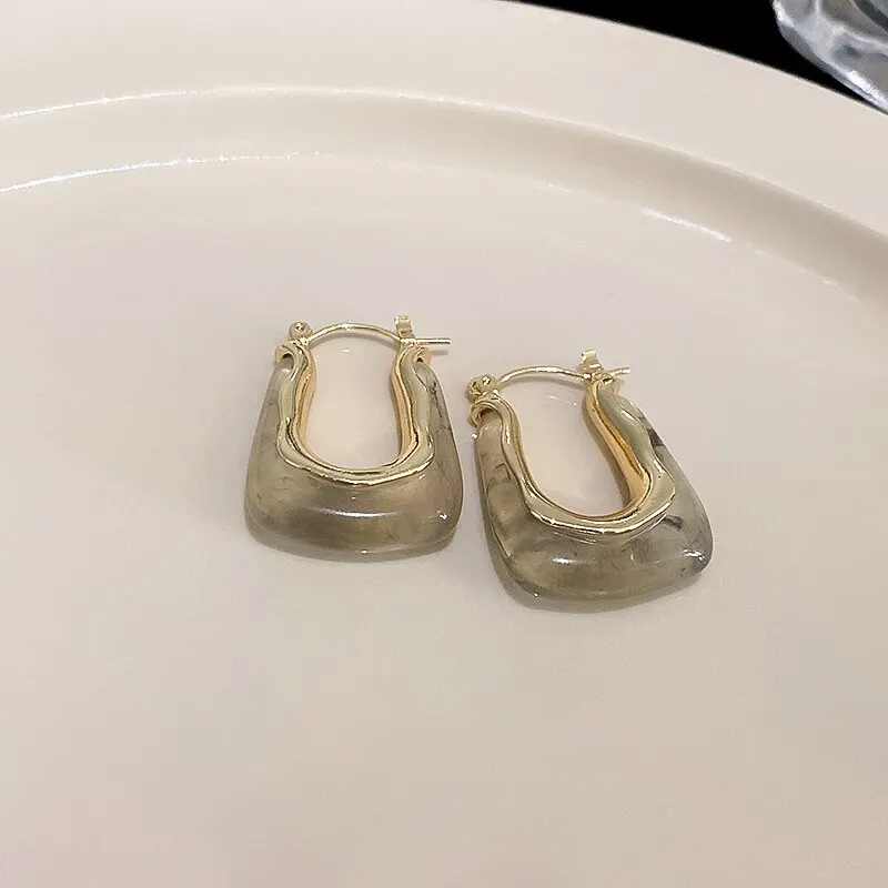 Green Pink Transparent Resin Earrings - Geometric Irregular Stud Earring