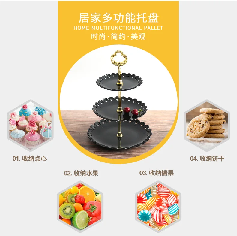 Description Picture 3 of item3 Tier Cake Tray Afternoon Tea Wedding Plates Party Tableware European Simply Style Creative Petal Fruit Tray Display Shelf