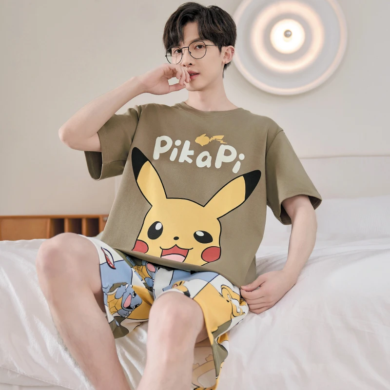 Pajama Sets Men Pajamas Sets For Sleeping Student Cartoon Sleepwear Short Sleeves Homewear Quick Drying Boy Summer Loungewear Suits
