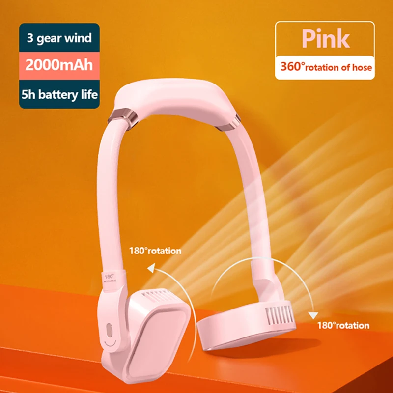 

Lazy Hanging Neck Fan Portable Leafless Ceiling USB Charging Outdoor Sports Flexible Air Cooler Rotate 180 Degrees Electric Fans