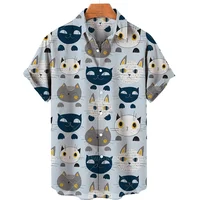 2023 Summer Cat Print Hawaiian Shirt Men's Beach Vacation Casual Tops Plus Size Loose And Simple Outdoor 3XL Button Shirts 2