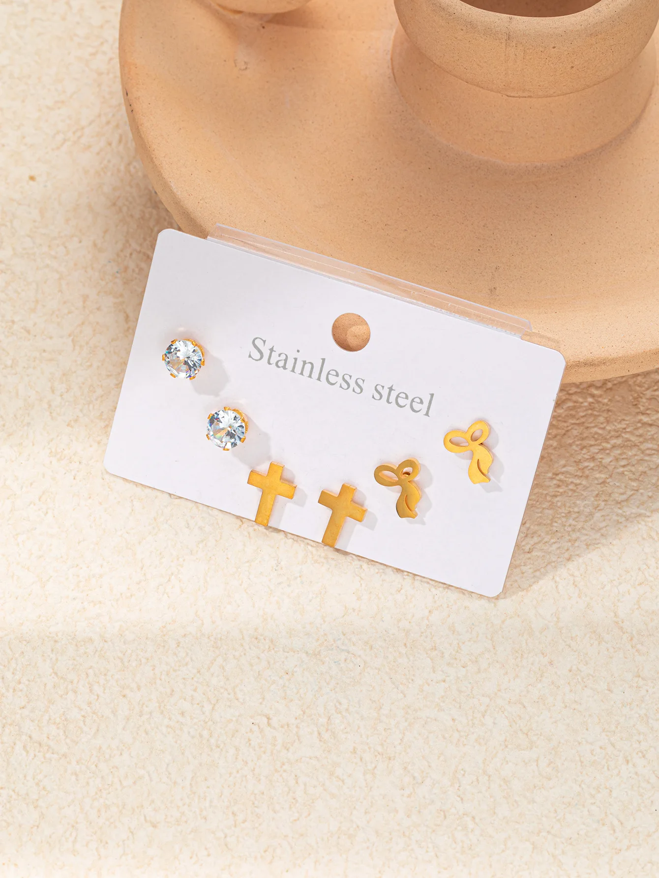 Luxury 316L Stainless Steel 6 Pieces Star Moon Zircon Earring for Women Simple Delicate Jewelry Gifts Wholesale 7