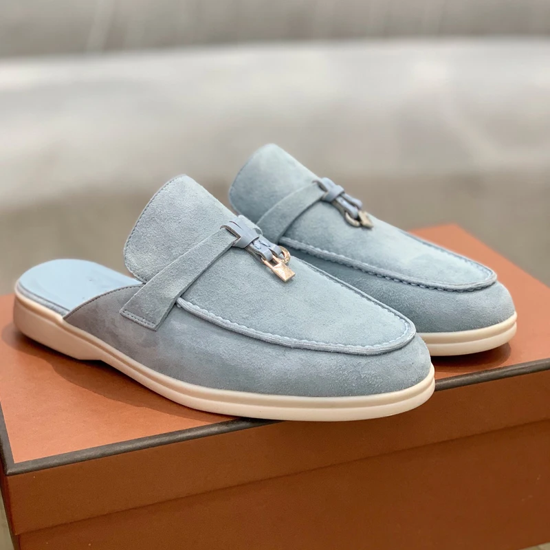 Loafers 2024 summer new men's casual half slipper walking shoes Women's fashion metal pendant walking shoes casual shoes
