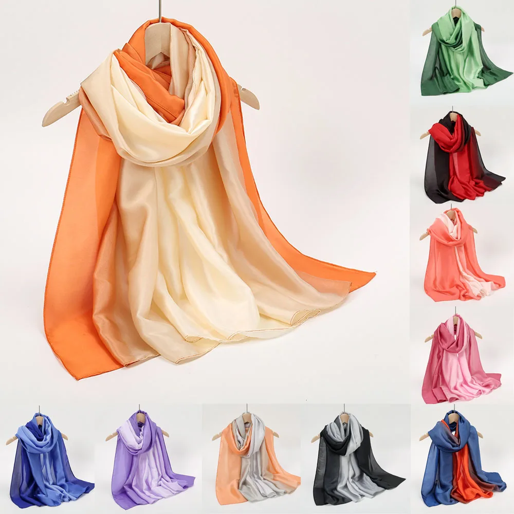 

Fashion Ombre Silk Scarf Women Muslim Hijab Headscarf Long Shawl Wrap Turban Pashmina Bufanda Foulard Sunscreen Satin Scarves