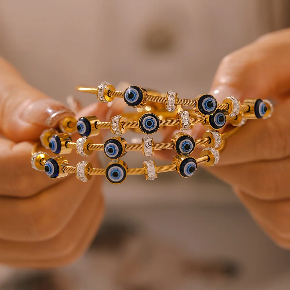 أساور للنساء الفولاذ المقاوم للصدأ  مطلية بالذهب حجر الراين المينا المرأة سحر الإسورة مجوهرات مقاومة للماء